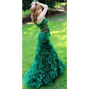 Bicici Emerald Green Mermaid Pageant Dress Prom Gown Ruffle Skirt Sz xs
